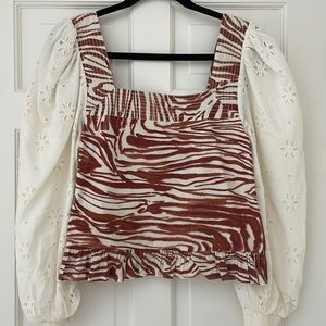 Love the Label brown and cream zebra print eyelet blouse, size small